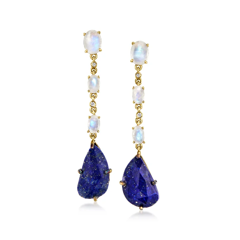 Ross-Simons Lapis and Moonstone Drop Earrings With White Topaz Accents in 18kt Gold Over Sterling