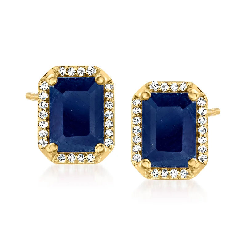 Ross-Simons Sapphire and . Diamond Earrings in 14kt Yellow Gold