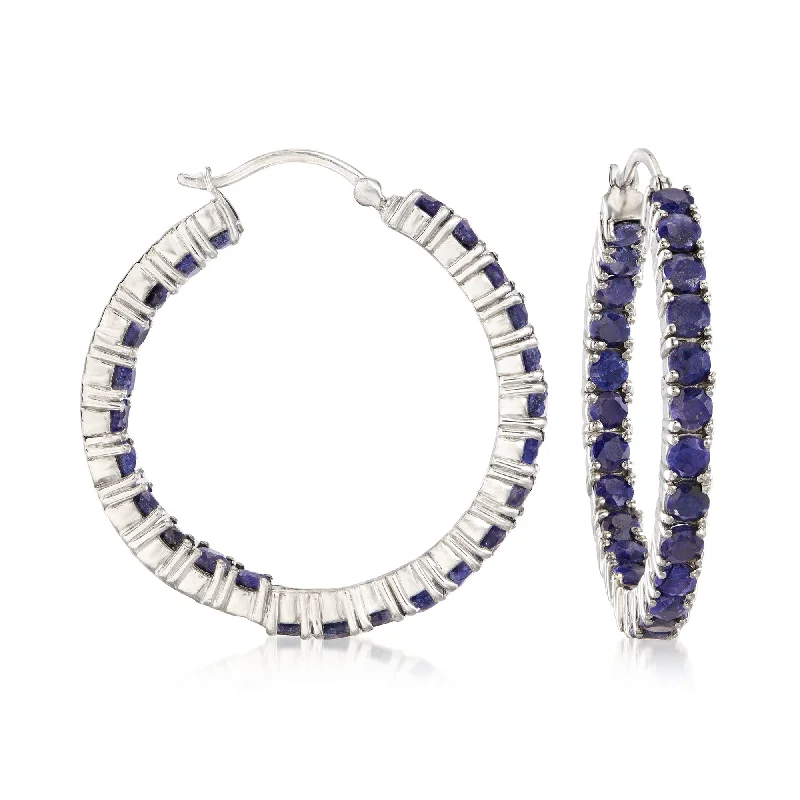 Ross-Simons Sapphire Inside-Outside Hoop Earrings in Sterling Silver