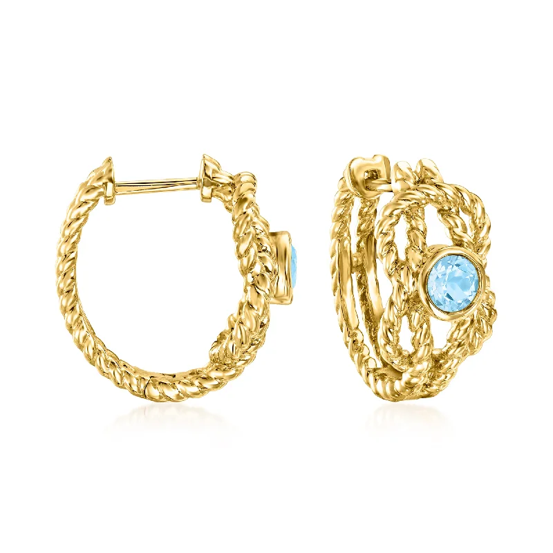 Ross-Simons Swiss Blue Topaz Roped Hoop Earrings in 18kt Gold Over Sterling