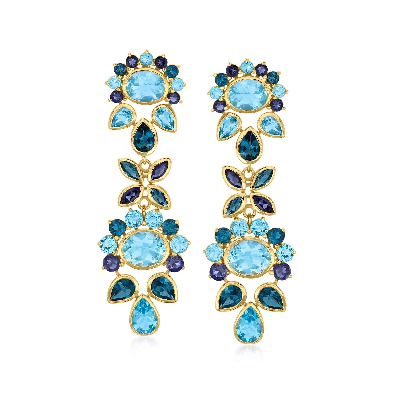 Ross-Simons Tonal Blue Topaz and Iolite Drop Earrings in 18kt Gold Over Sterling