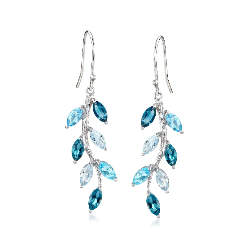 Ross-Simons Tonal Blue Topaz Vine Drop Earrings in Sterling Silver