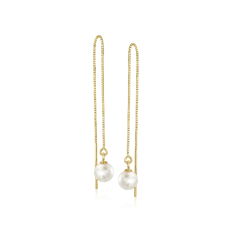 RS Pure by Ross-Simons 5-6mm Cultured Pearl Threader Earrings in 14kt Yellow Gold