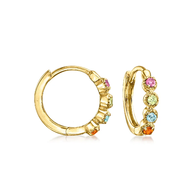 RS Pure by Ross-Simons Multi-Gemstone Huggie Hoop Earrings in 14kt Yellow Gold