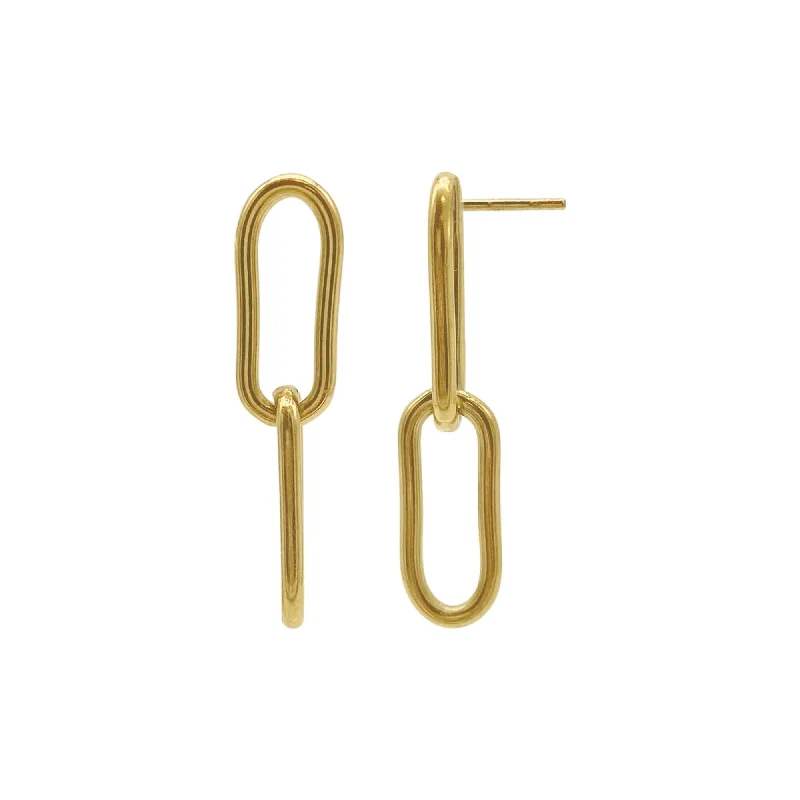 Tarnish Resistant 14k Gold Plated Paper Clip Chain Drop Earrings