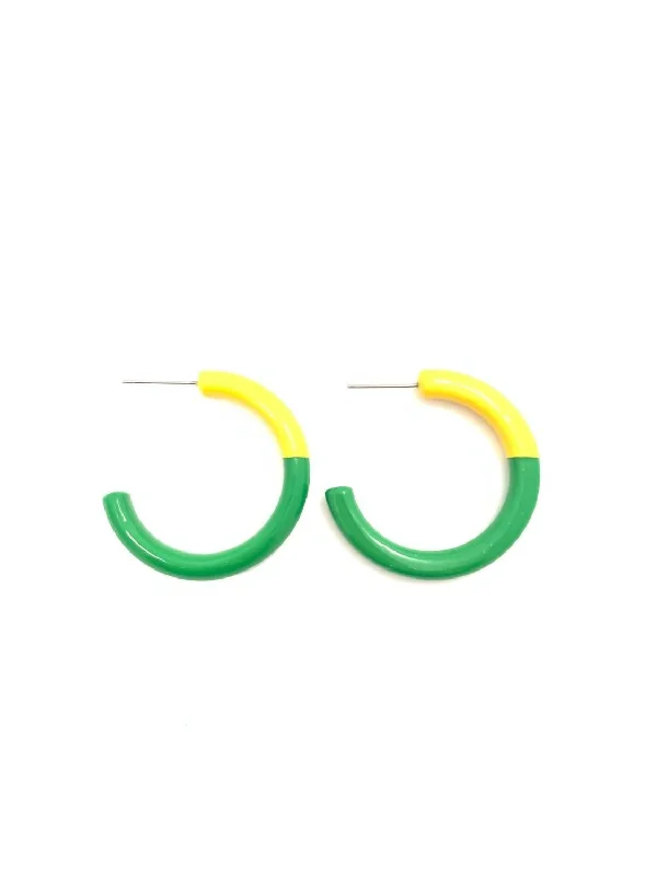 Women's Game Day Hoops Earrings In Green And Yellow