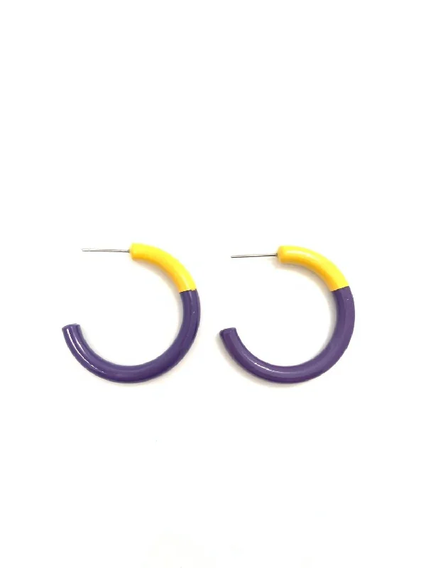 Women's Game Day Hoops Earrings In Purple And Yellow