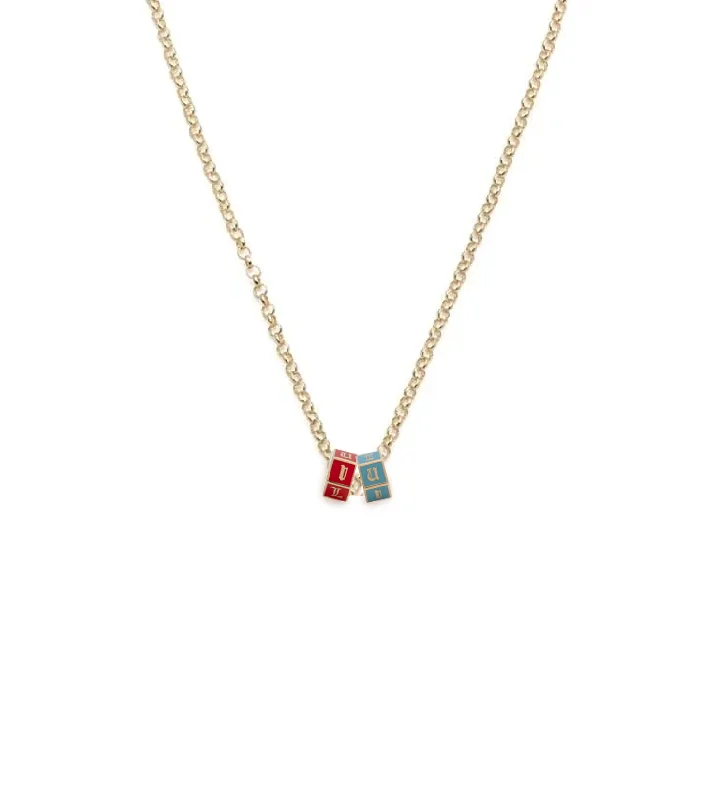 Aqua & Red I Love U : Fine Belcher Necklace