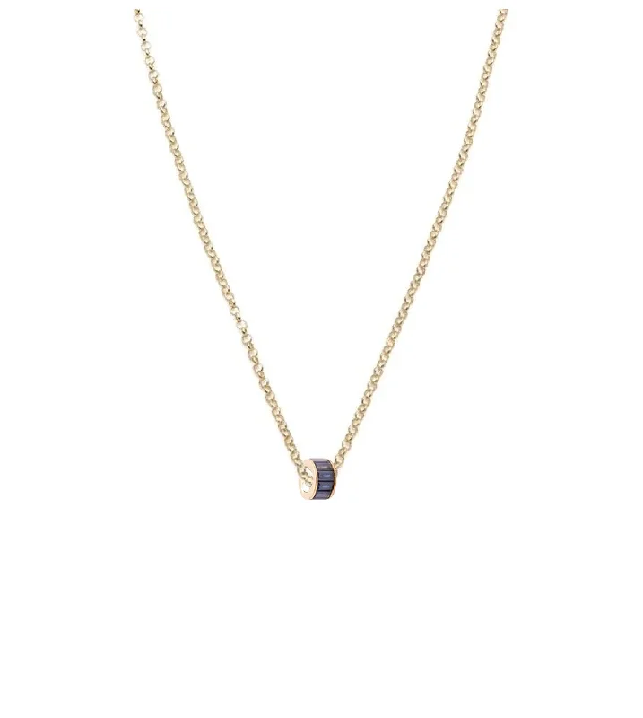 Baguette Blue Sapphire - Love : Heart Beat Fine Belcher Chain Necklace