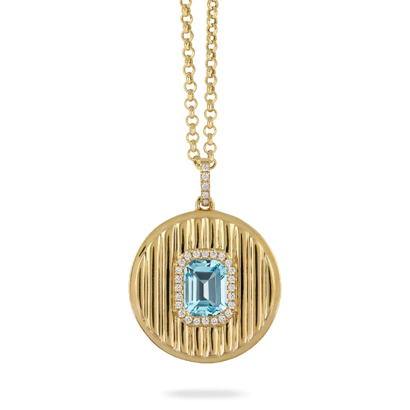 Blue Topaz & Diamond 18K Yellow Gold Pendant Necklace