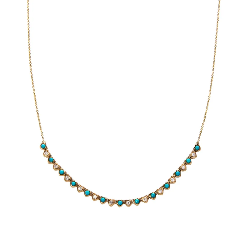 Diamond & Turquoise Heart 14K Yellow Gold Tennis Necklace