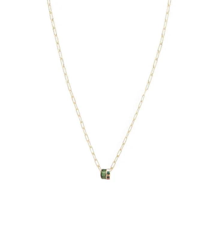 Internal Compass & Baguette Tsavorite : Heart Beat Super Fine Clip Chain Necklace