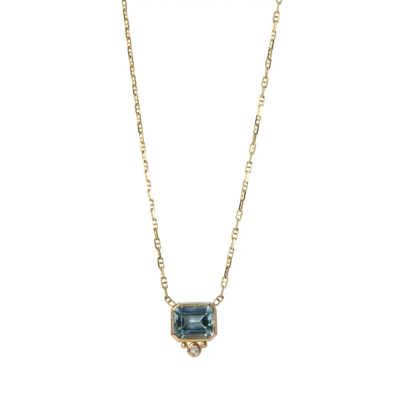 Mazza Aquamarine & Diamond Bezel 14K Gold Pendant Necklace