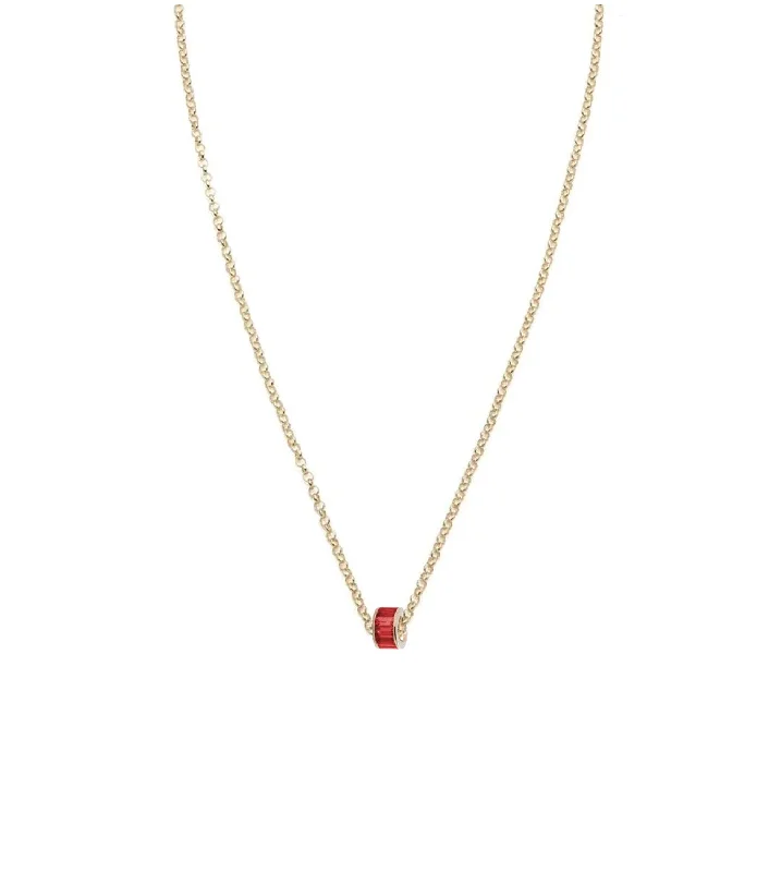 Baguette Ruby - Love : Heart Beat Fine Belcher Chain Necklace