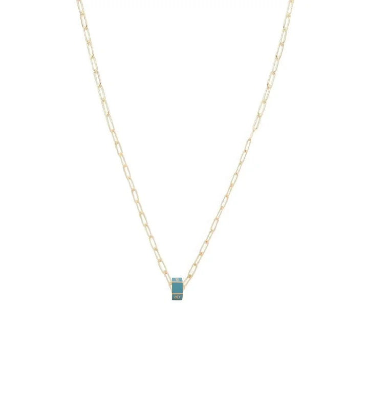 Custom Aqua Small Faceted Heart Beat : Super Fine Clip Chain Necklace