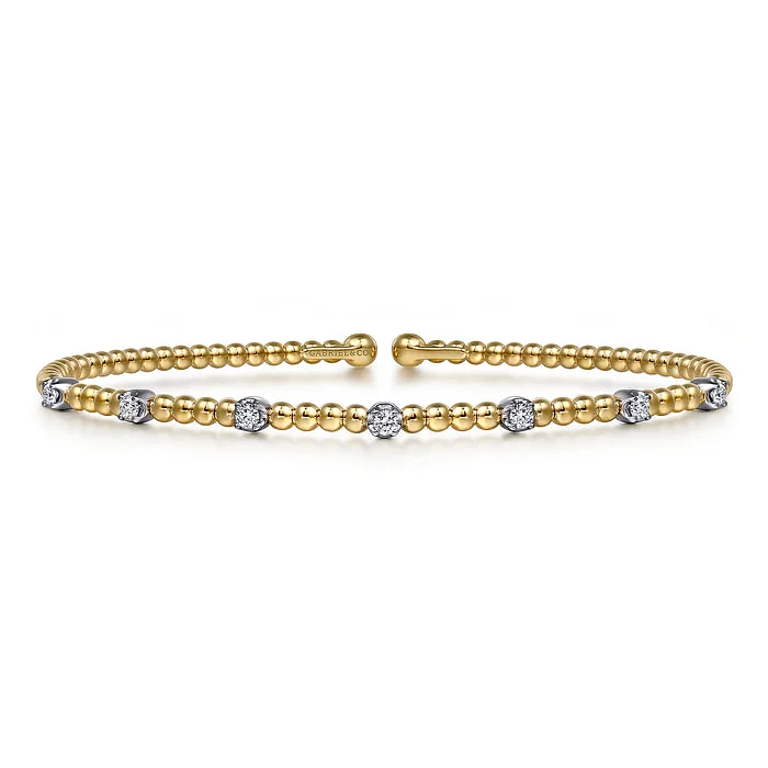 14K White-Yellow Gold Bujukan Diamond Stations Bangle