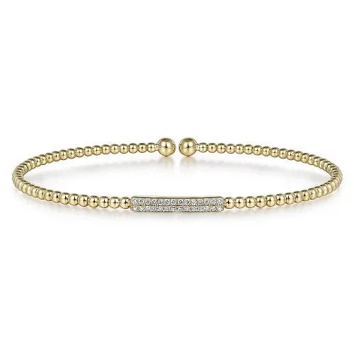 14K Yellow Gold Bujukan Bead Cuff Bracelet with 0.13cttw Diamonds