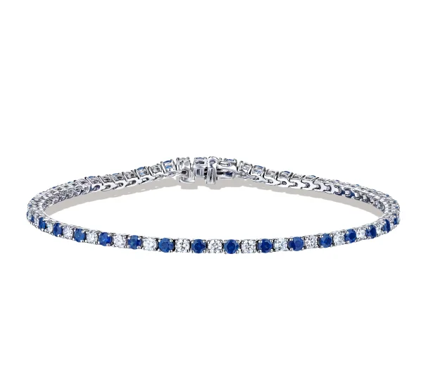 Bremer Jewelry Diamond and Sapphire Tennis Bracelet in 18K White Gold (3.45ctw)