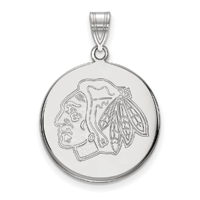 10k White Gold NHL Chicago Blackhawks Large Disc Pendant