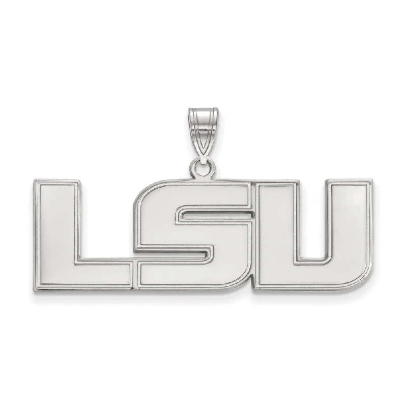 14k White Gold Louisiana State Large 'LSU' Pendant