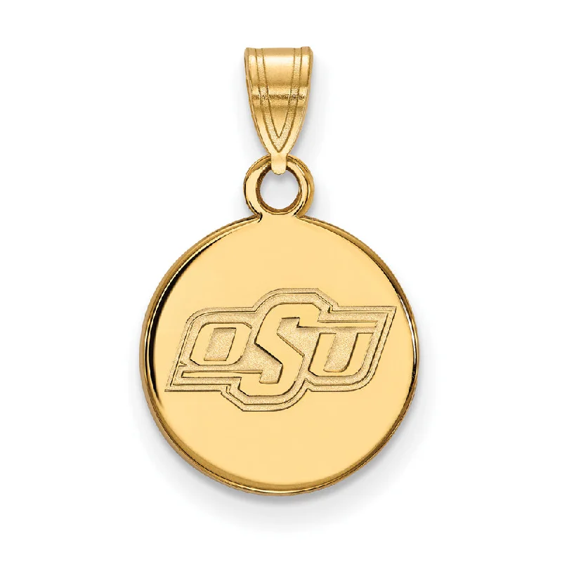 14k Yellow Gold Oklahoma State Small Disc Pendant