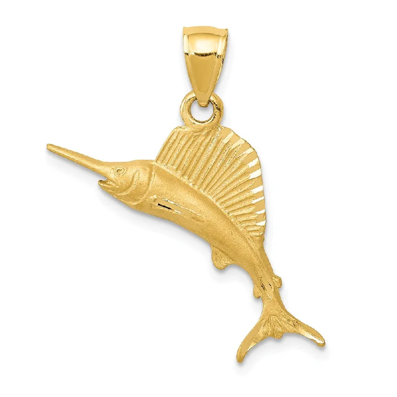 14k Yellow Gold Small Satin and Diamond Cut Sailfish Pendant