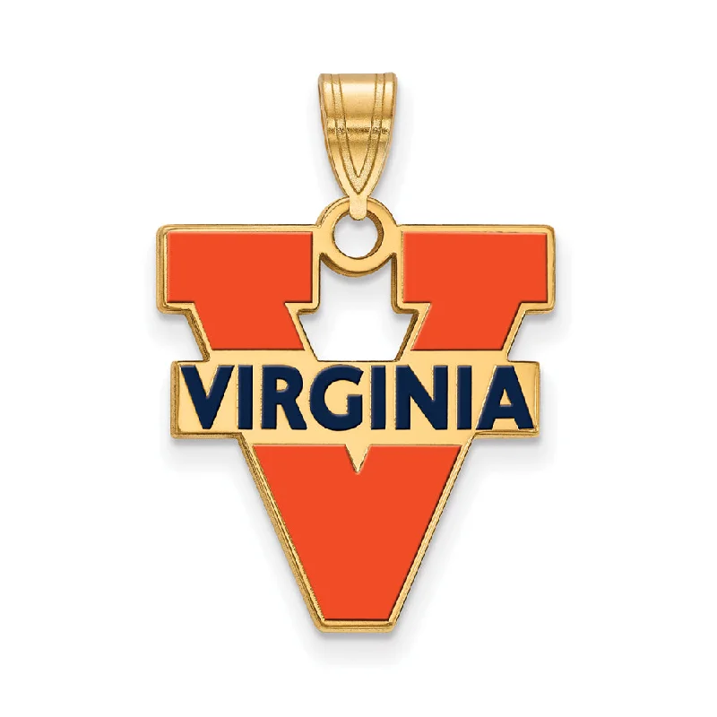 14k Gold Plated Silver U. of Virginia Large 'V' Logo Enamel Pendant