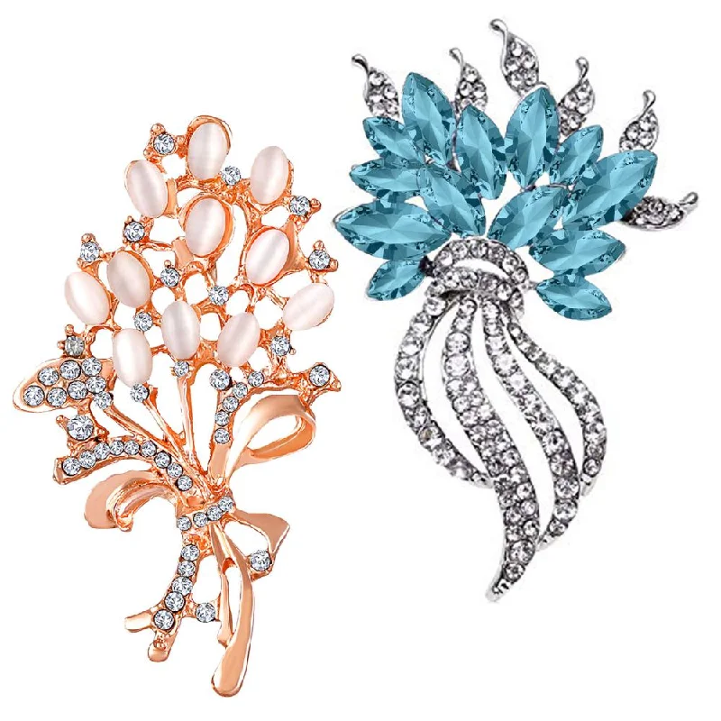 Breathtaking Jewelry At Limited-Time Savings Mahi Combo of Aqua Blue and white Crystals with Rose Gold & Rhodium Plating Wedding Brooch for Women (CO1105630M)