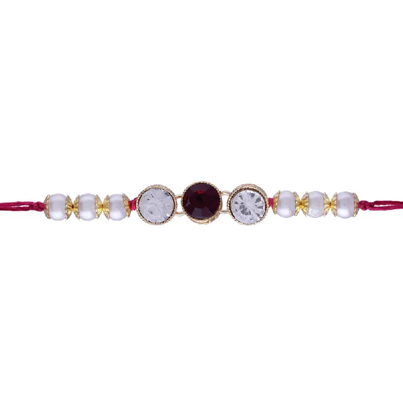 Upgrade Your Jewelry Collection For Less Etnico Ethnic Designer Pearl Beads Studded Rakhi Bracelet with Roli Chawal for Brother/Men (R084W)