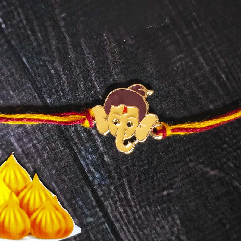 Shine Without Limits – Jewelry Sale Happening Now Mahi Rose Gold Plated Meena Work Childern's Favourite Bal Ganesha Rakhi for Kids (RA1100669Z)