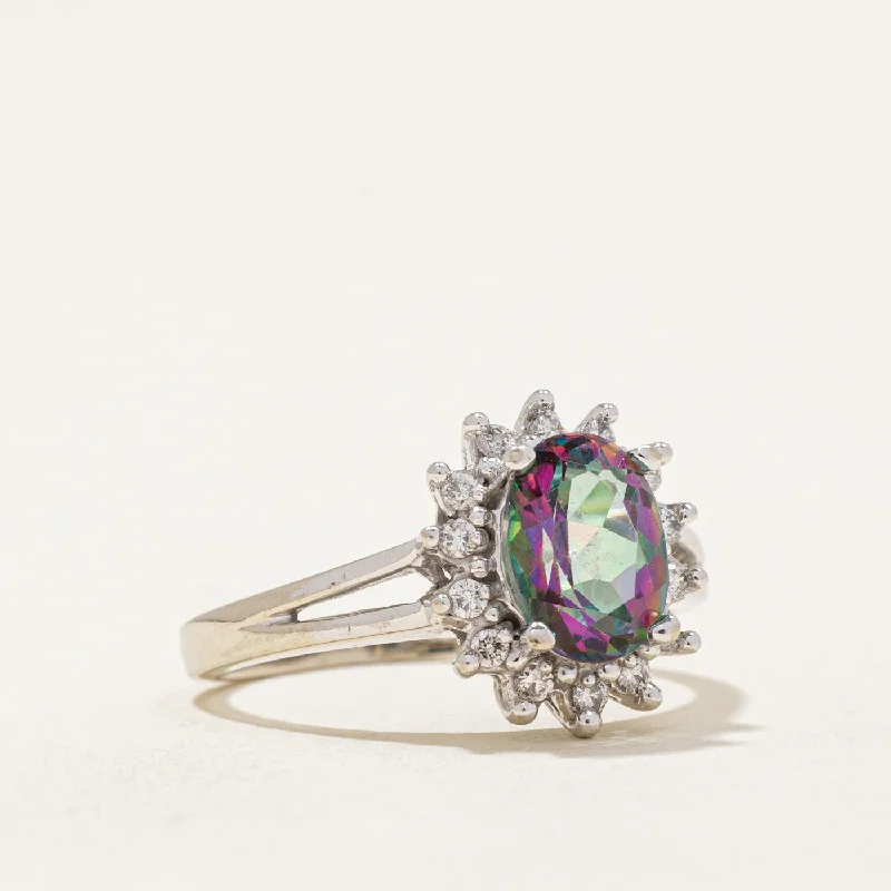 Affordable Glamour – Premium Jewelry For Less Mystic Topaz & Diamond Halo Ring | 1.25ct, 0.12ctw | SZ 5 |