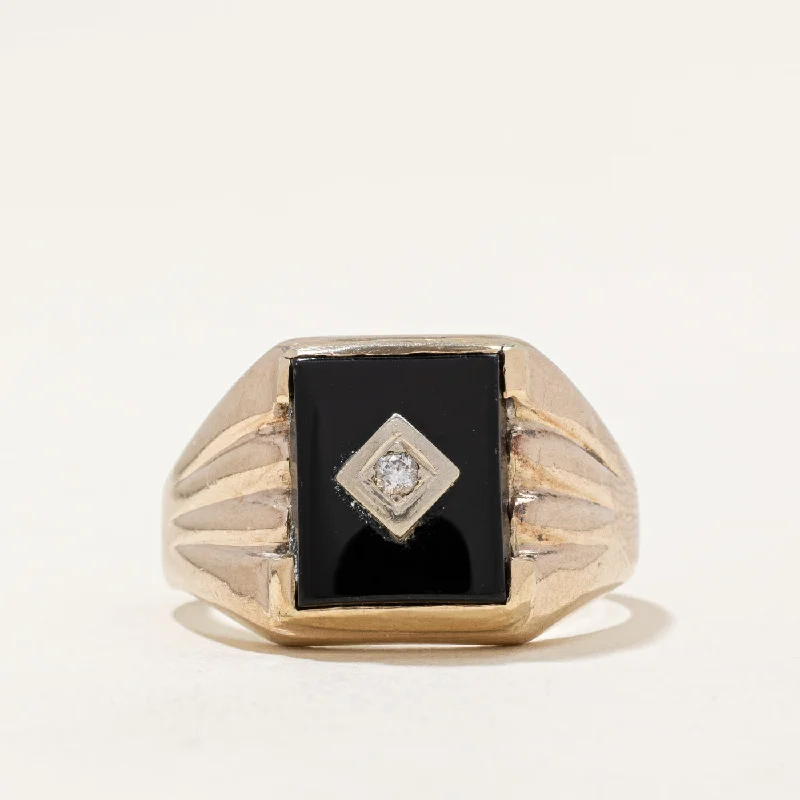 Your Perfect Accessory Now At The Best Price Onyx & Diamond Signet Ring | 3.60ct, 0.04ct | SZ 10.75 |