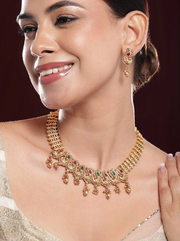 Get The Sparkle You Love At Prices You Adore Rubans 22K Gold-Plated Ruby & Emerald Stone Handcrafted Necklace Set with Traditional Paisley Motif