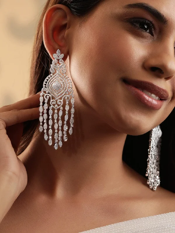 Shop Fine Jewelry With Exclusive Savings Rubans Ethereal Sparkle Rhodium Plated Zirconia Studded Chandelier Earrings