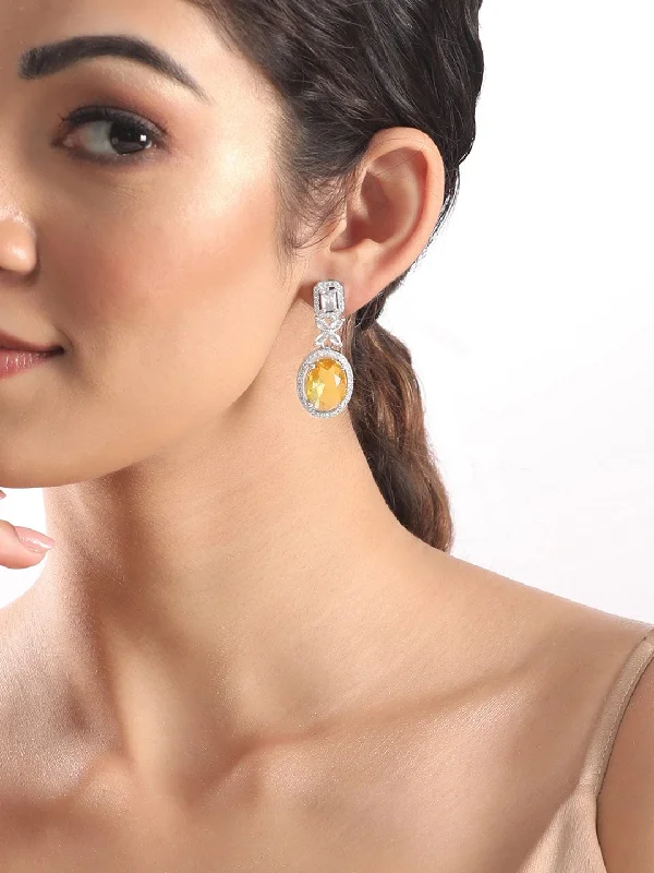 Trending Jewelry Styles Now At Limited-Time Discounts Rubans Rhodium Plated Premium White & Yellow Sapphire Zircons Dangle Earrings