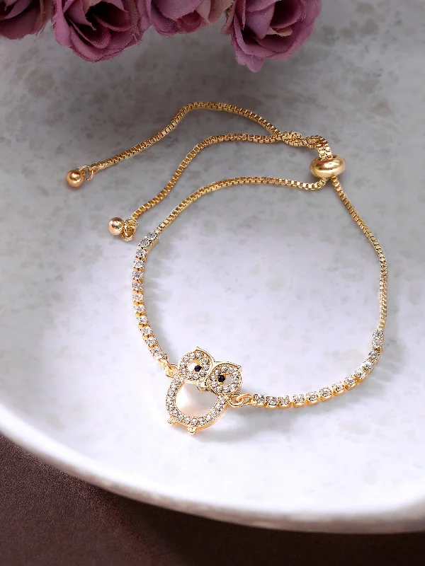 Shop Dazzling Jewelry At The Best Prices Rubans Voguish Gold plated Zircon Owl Adjustable Bracelet