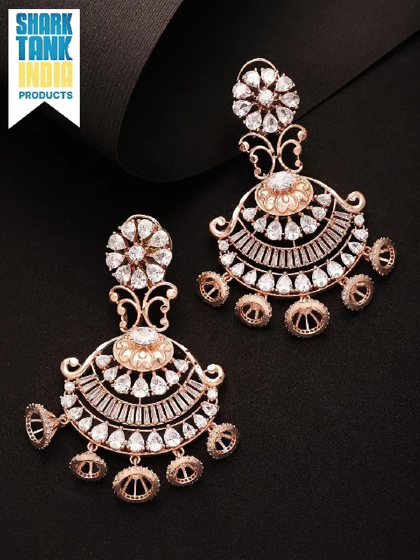 Flash Sale On Stunning Jewelry – Don't Miss Out Rubans Zircon Studded Handcrafted Rose Gold Plated Chandbali Earrings