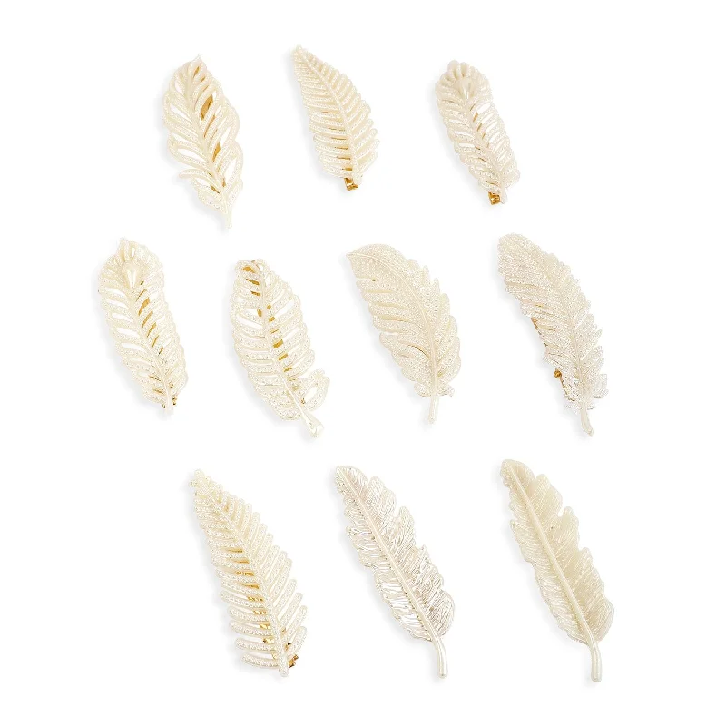 Elegant Jewelry, Exclusive Prices – Shop Now Set of 10, White beaded textured Trendy Hair clips