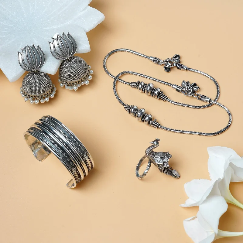 Exclusive Jewelry Bundles At Discounted Rates Teejh Nandana Silver Oxidised Jewelry Gift Set