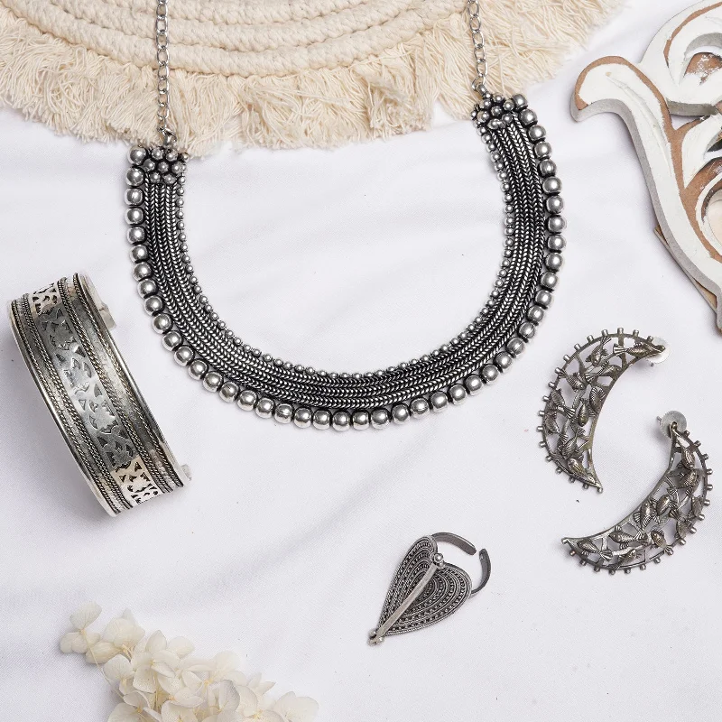 Flash Sale On Stunning Jewelry – Don't Miss Out Teejh Nazeena Silver Oxidised Jewelry Gift Set