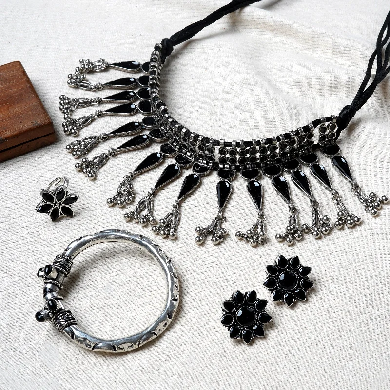 Unique Jewelry Designs Now At Discounted Rates Teejh Ramya Black Stone Silver Oxidised Jewelry Gift Set