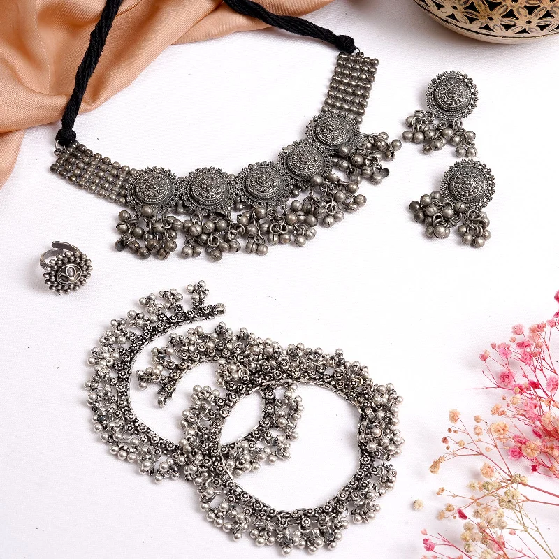 Don't Miss Our Biggest Jewelry Sale Of The Season Teejh Srinaya Silver Oxidised Jewelry Gift Set