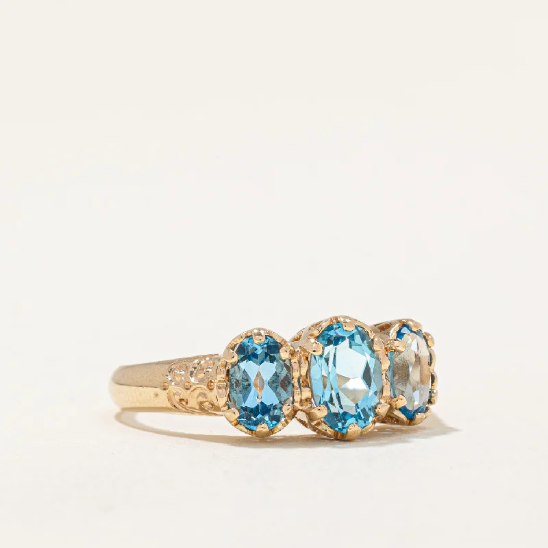 Limited-Stock Jewelry Sale – Shop Before It's Gone Three Stone Blue Topaz Ring | 1.90ctw | SZ 7.25 |