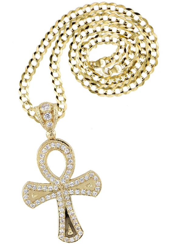 10K Yellow Gold Ankh Necklace | Small 10 Grams - Large 19 Grams