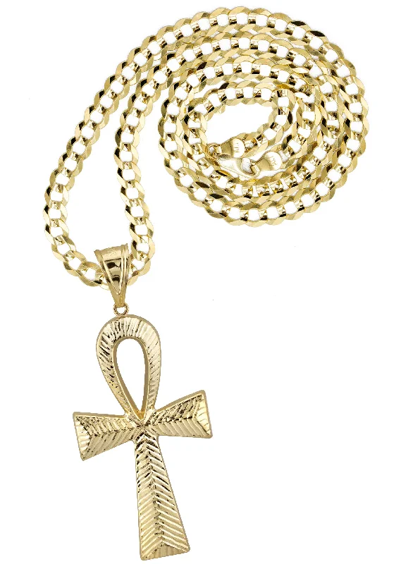 10K Yellow Gold Ankh Necklace | Small 7 Grams - Large 13 Grams