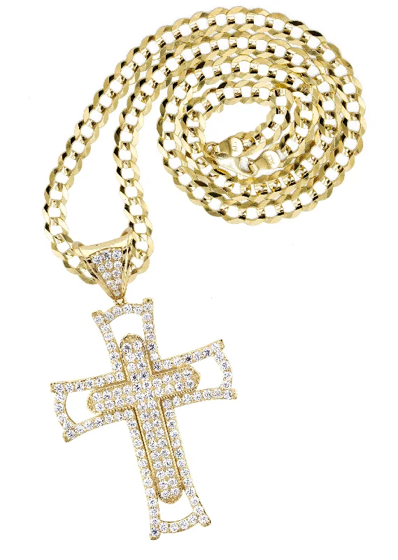 10K Yellow Gold Cross Necklace | Small 15 Grams - Large 46 Grams