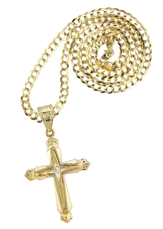 10K Yellow Gold Cross Necklace | Small 5 Grams - Large 11 Grams